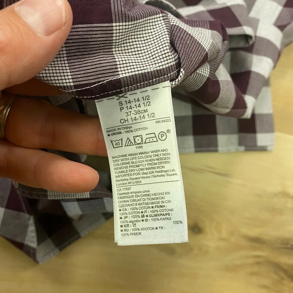 Banana Republic Shirt Mens Small Grant Fit Gingham Check Cotton Burgundy White